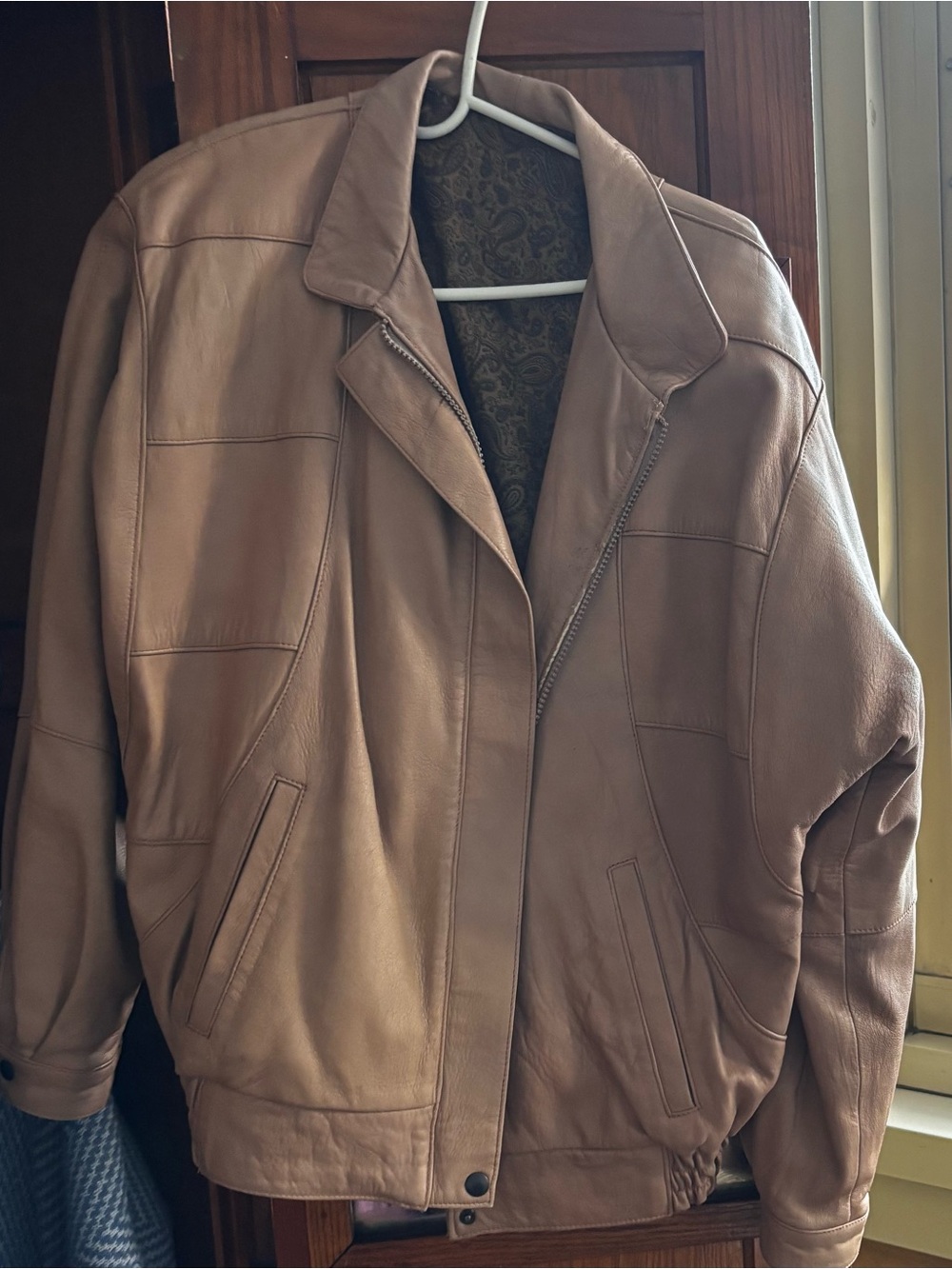 Luciano's Vera Pelle Taupe Leather Bomber-Style Jacket